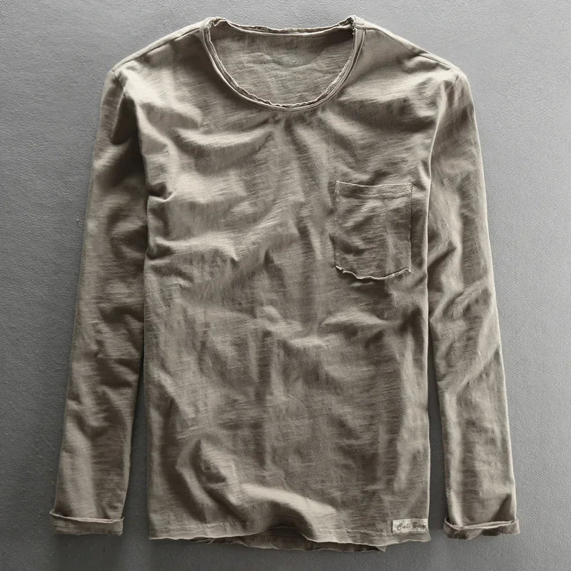 Lioro Shirt — Ultra - Soft Cotton Casual Shirt with Vintage Stitching (Khaki S) - | Zavonix