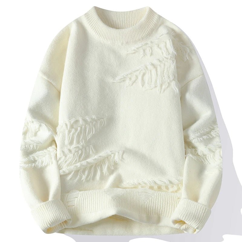 Lirren Sweater — Soft Knitwear with Deconstructed Frayed Edges (White XS) - | Zavonix