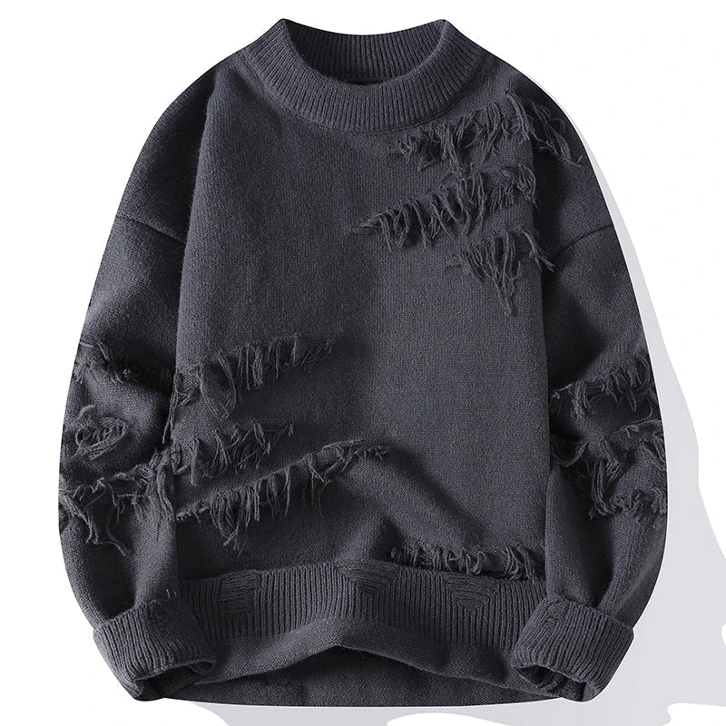 Lirren Sweater — Soft Knitwear with Deconstructed Frayed Edges (Gray XS) - | Zavonix