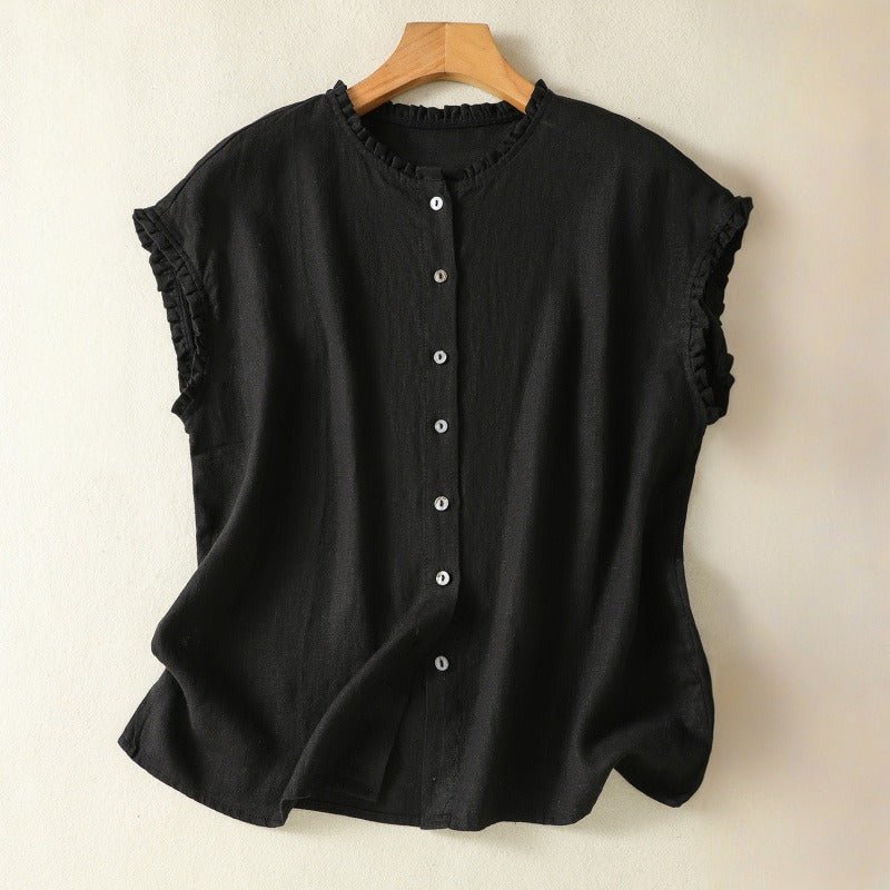 LISA LINEN BLOUSE (Black XS) - | Zavonix