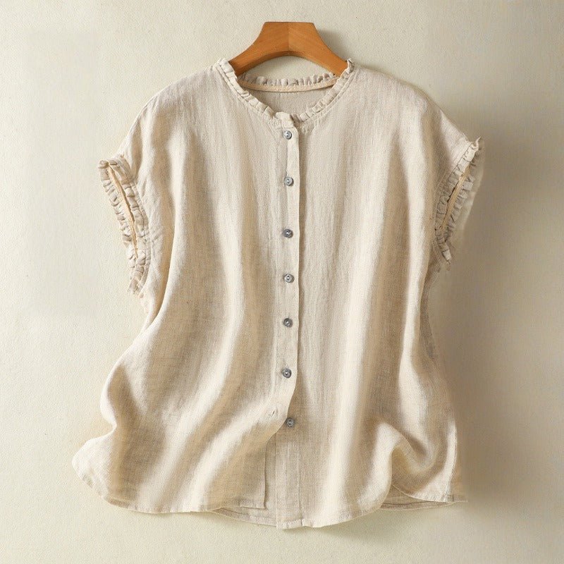 LISA LINEN BLOUSE (Black XS) - | Zavonix