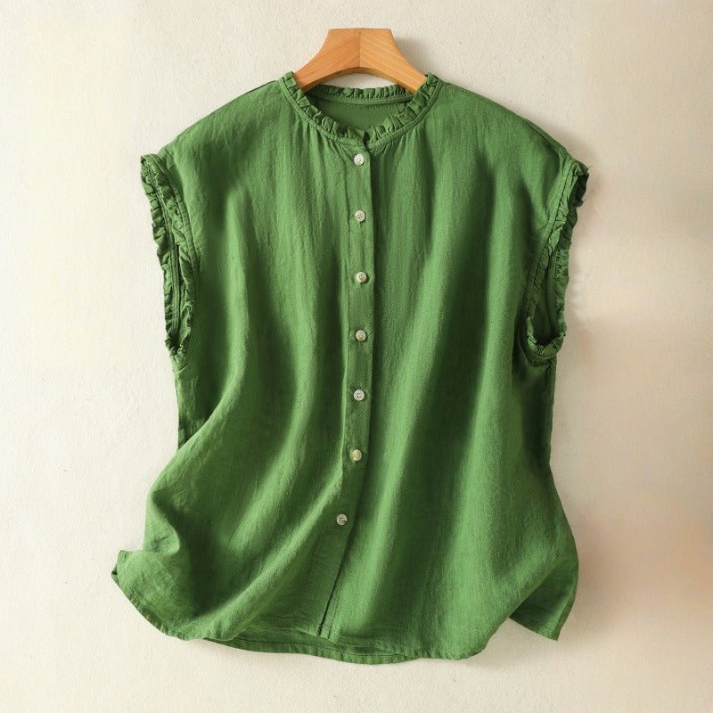LISA LINEN BLOUSE (Green XS) - | Zavonix