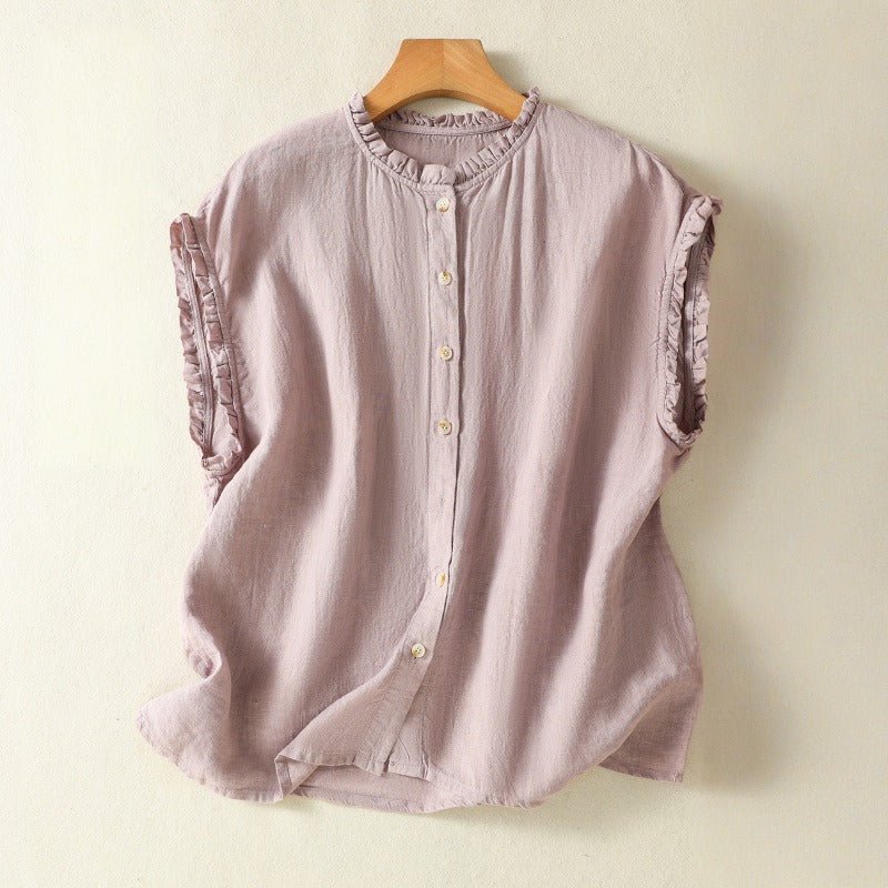 LISA LINEN BLOUSE (Light Purple XS) - | Zavonix