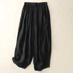 Lomara — Breathable Double - Layer Linen Pants with Gathered Ankle Hem (Black XS) - | Zavonix