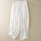 Lomara — Breathable Double - Layer Linen Pants with Gathered Ankle Hem (White XS) - | Zavonix