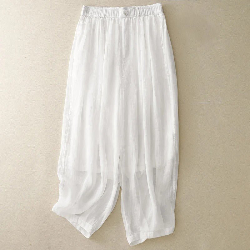 Lomara — Breathable Double - Layer Linen Pants with Gathered Ankle Hem (White XS) - | Zavonix