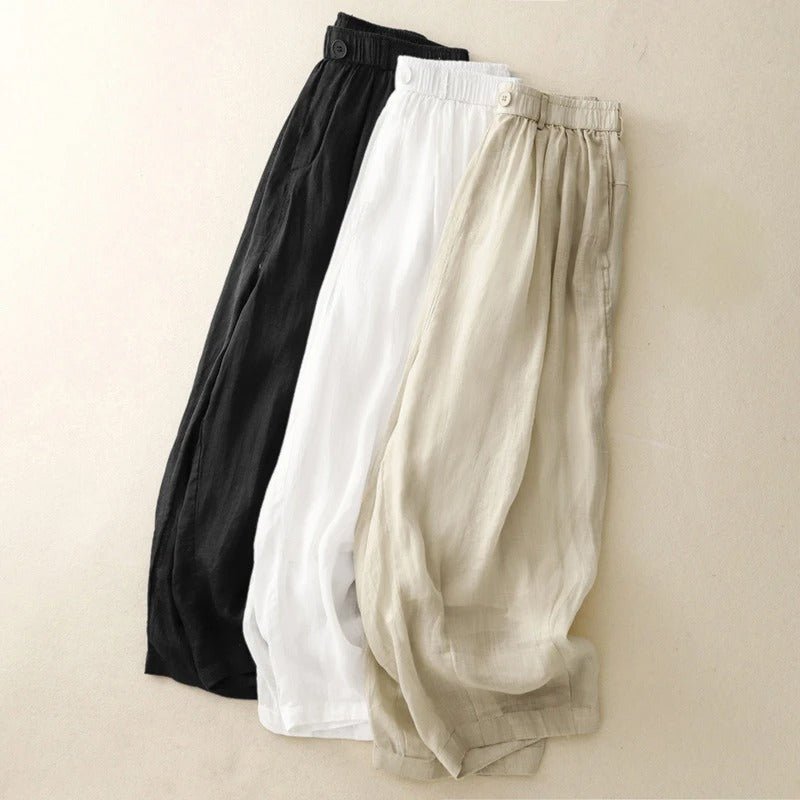 Lomara — Breathable Double - Layer Linen Pants with Gathered Ankle Hem (Black XS) - | Zavonix