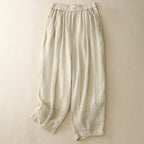 Lomara — Breathable Double - Layer Linen Pants with Gathered Ankle Hem (Beige XS) - | Zavonix