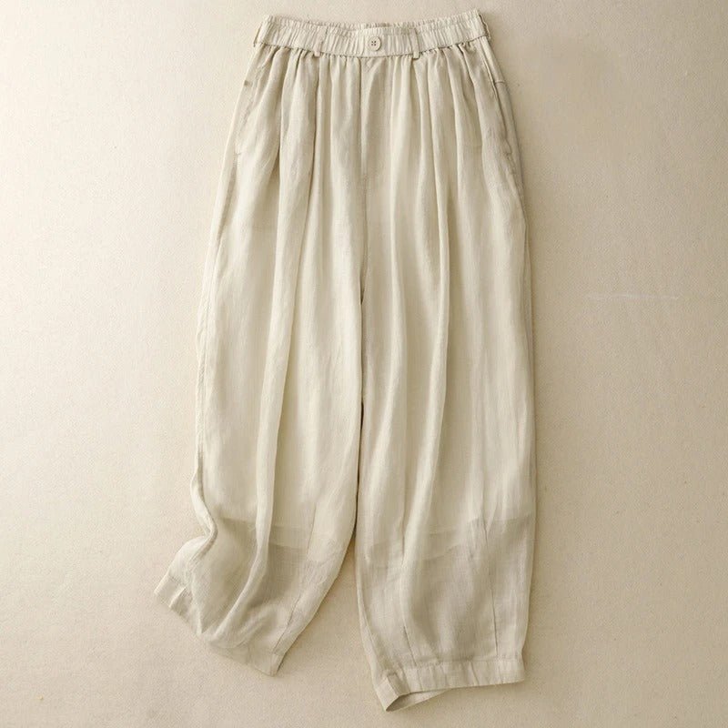 Lomara — Breathable Double - Layer Linen Pants with Gathered Ankle Hem (Beige XS) - | Zavonix