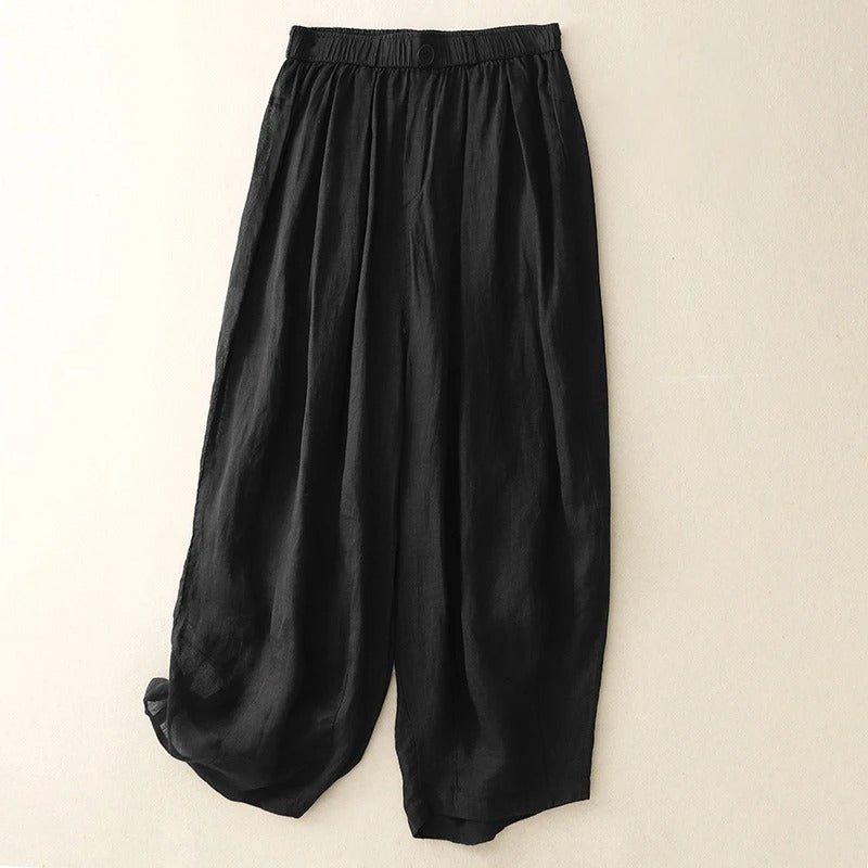 Lomara — Breathable Double - Layer Linen Pants with Gathered Ankle Hem (Black XS) - | Zavonix
