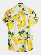 Lomari — Men’s Lightweight Cotton Hawaiian Shirt with Lemon Print (Navy Blue S) - short | Zavonix