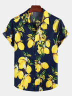 Lomari — Men’s Lightweight Cotton Hawaiian Shirt with Lemon Print (Navy Blue S) - short | Zavonix