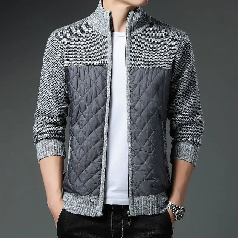 Loran Quilted Zip - Up Sweater — Insulated Wool Blend with Tailored Fit (Black S) - | Zavonix
