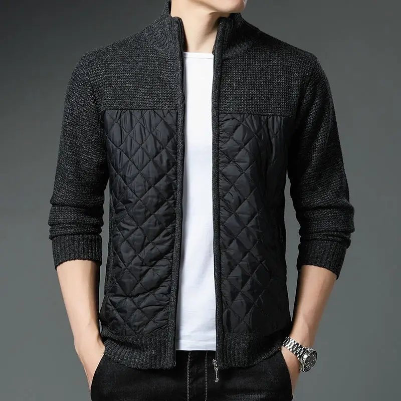 Loran Quilted Zip - Up Sweater — Insulated Wool Blend with Tailored Fit (Black S) - | Zavonix