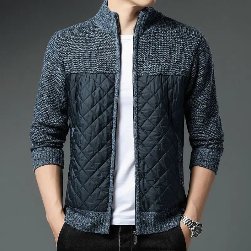 Loran Quilted Zip - Up Sweater — Insulated Wool Blend with Tailored Fit (Black S) - | Zavonix