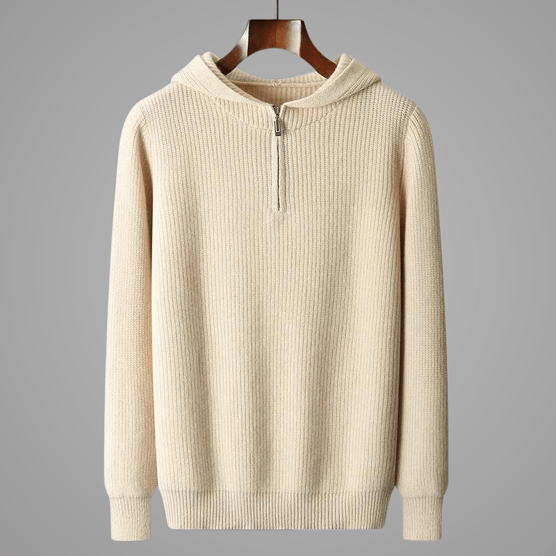 Lorian Hoodie — Premium Merino Wool Half - Zip Pullover with Relaxed Fit (Black S) - | Zavonix