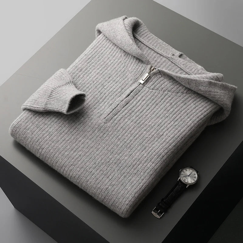 Lorian Hoodie — Premium Merino Wool Half - Zip Pullover with Relaxed Fit (Gray S) - | Zavonix