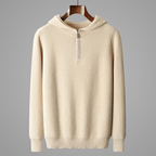Lorian Hoodie — Premium Merino Wool Half - Zip Pullover with Relaxed Fit (Beige S) - | Zavonix