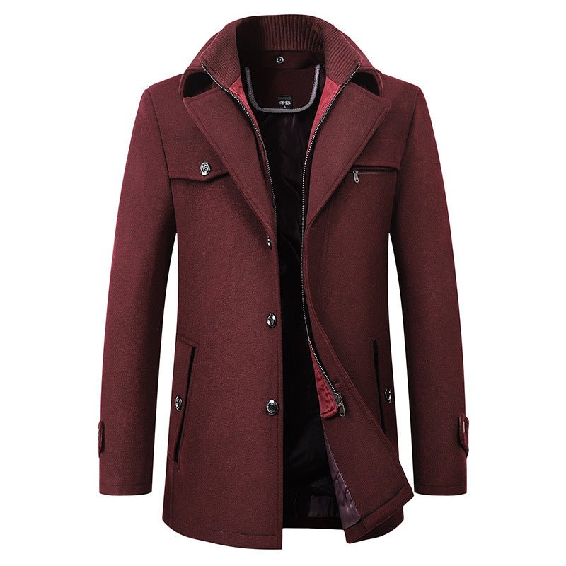 Lorkan Wool Trench Coat — Premium Warm Double - Layer Insulated Coat (Burgundy S) - | Zavonix