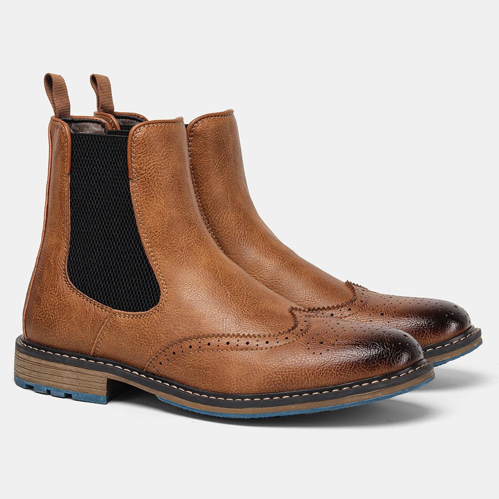 Lorne Boots — Men's Leather Chelsea Boots with Cushioned Insole and Blue Sole (Brown 6) - | Zavonix