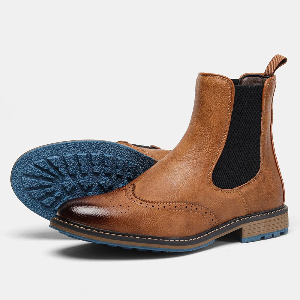 Lorne Boots — Men's Leather Chelsea Boots with Cushioned Insole and Blue Sole (Brown 6) - | Zavonix