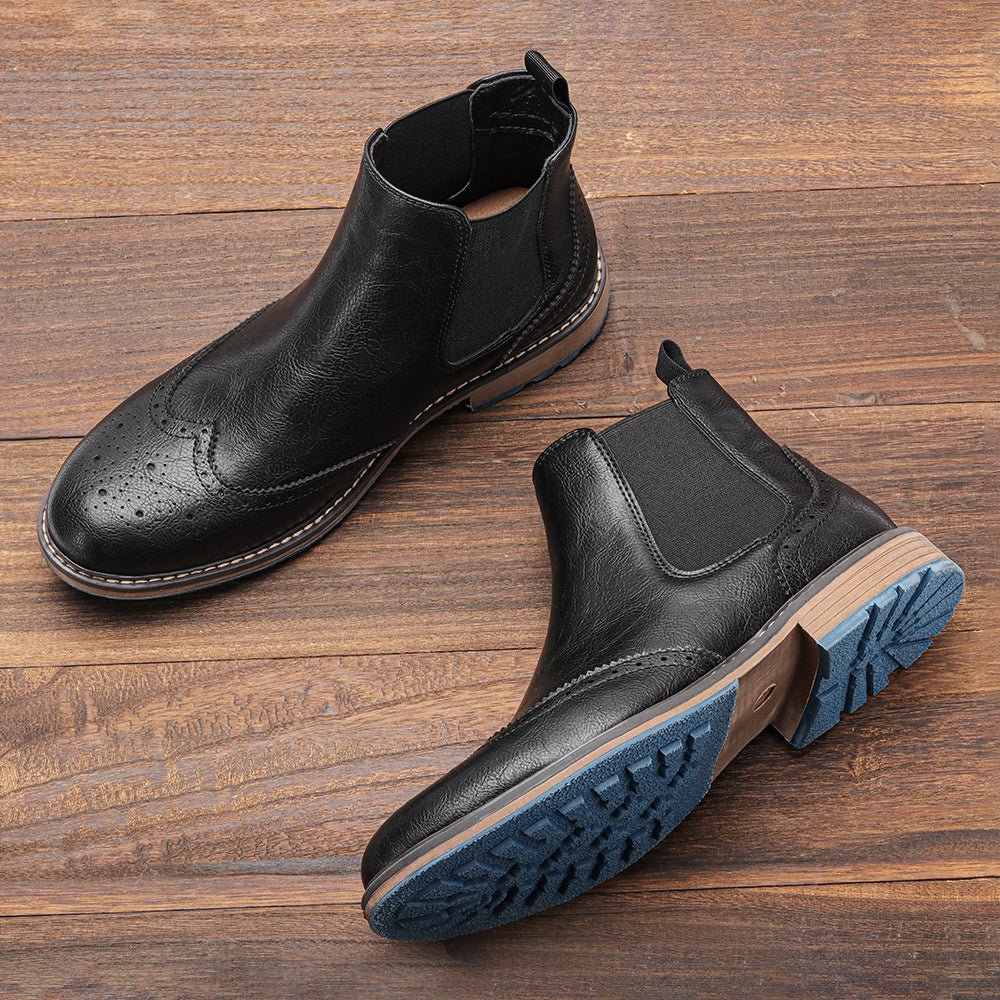 Lorne Boots — Men's Leather Chelsea Boots with Cushioned Insole and Blue Sole (Black 6) - | Zavonix