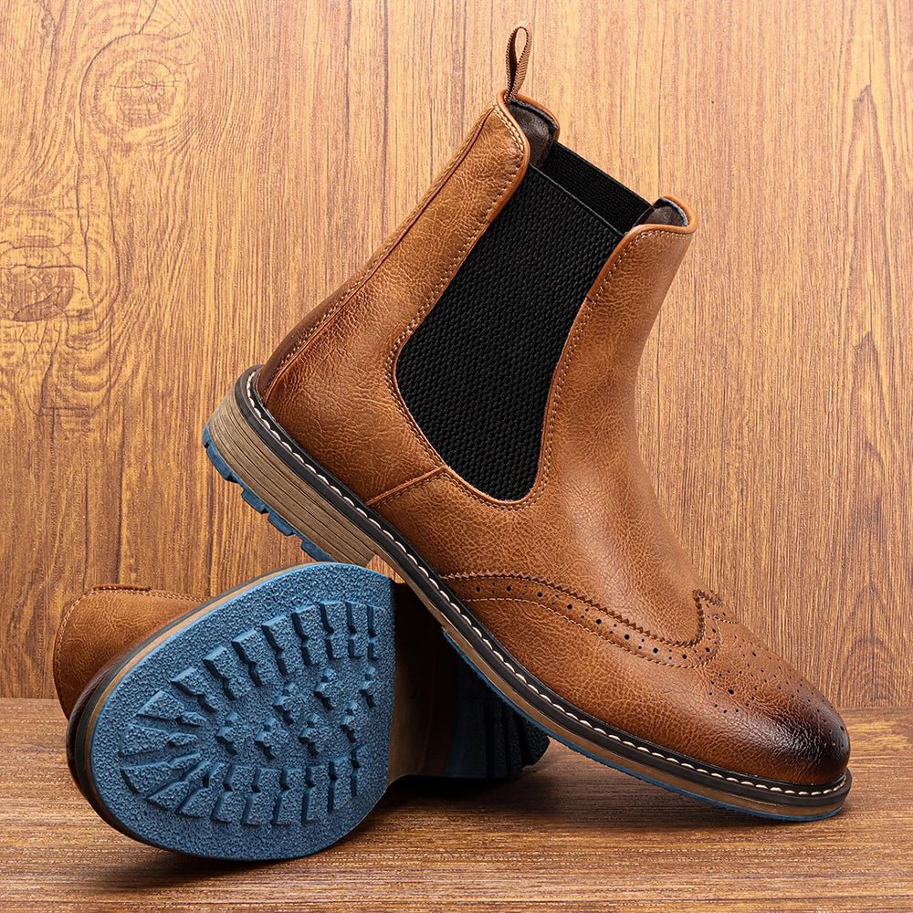 Lorne Boots — Men's Leather Chelsea Boots with Cushioned Insole and Blue Sole (Brown 6) - | Zavonix