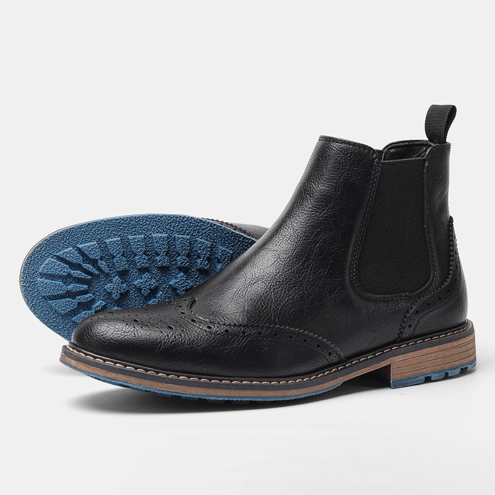 Lorne Boots — Men's Leather Chelsea Boots with Cushioned Insole and Blue Sole (Black 6) - | Zavonix