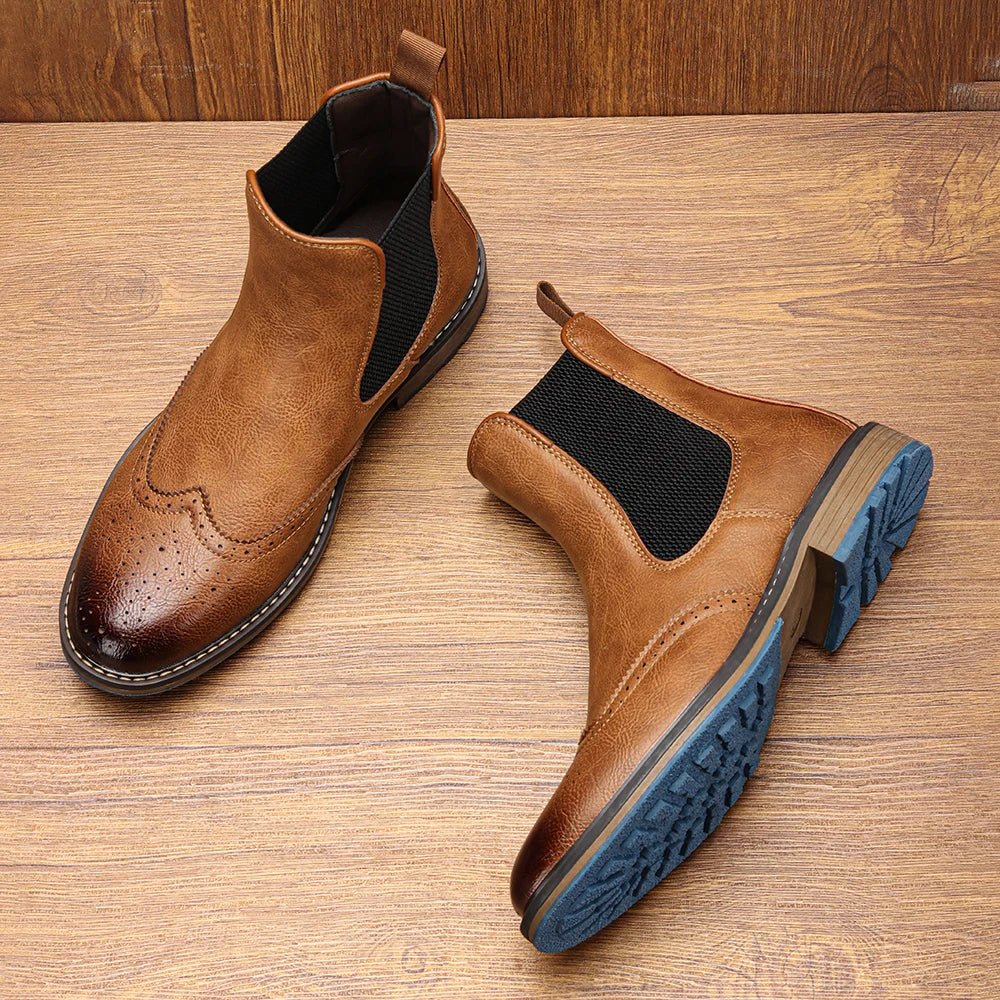 Lorne Boots — Men's Leather Chelsea Boots with Cushioned Insole and Blue Sole (Brown 6) - | Zavonix
