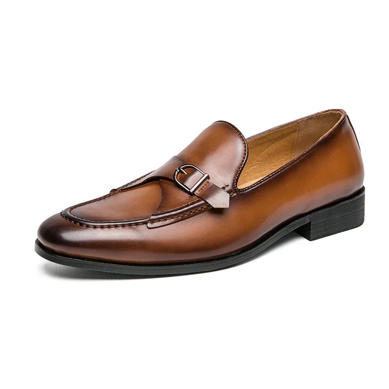 "Luca Zanetti" Vegan Leather Buckle Loafers (Dark Brown 6) - | Zavonix