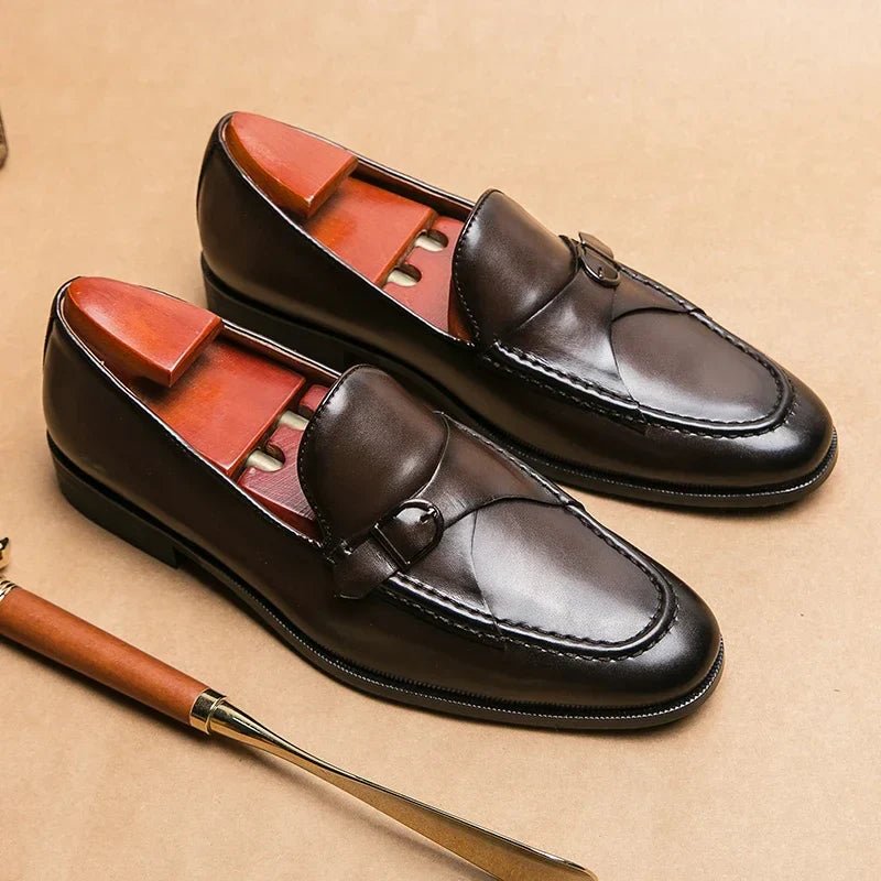 "Luca Zanetti" Vegan Leather Buckle Loafers (Dark Brown 6) - | Zavonix