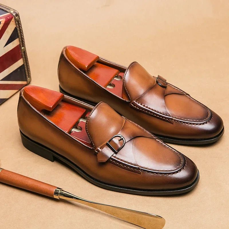 "Luca Zanetti" Vegan Leather Buckle Loafers (Dark Brown 6) - | Zavonix