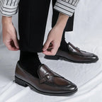 "Luca Zanetti" Vegan Leather Buckle Loafers (Dark Brown 6) - | Zavonix