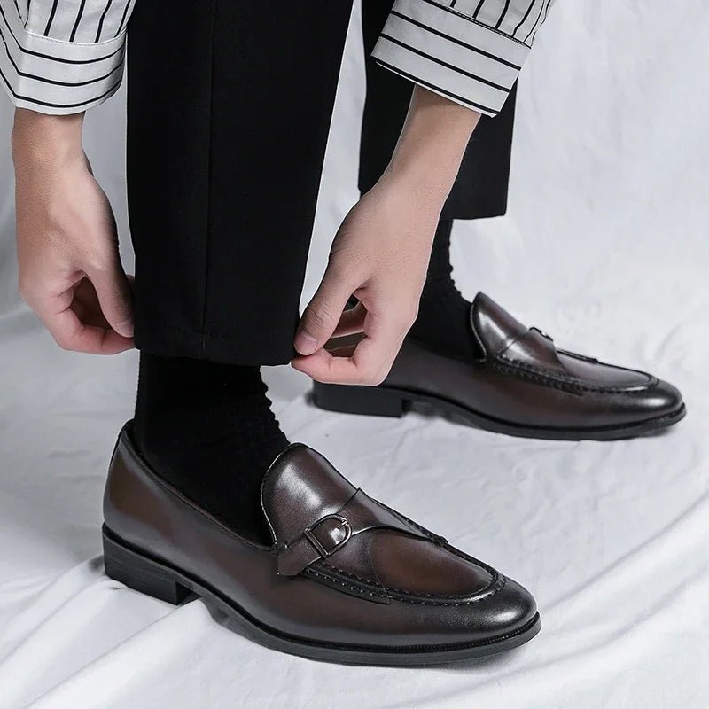 "Luca Zanetti" Vegan Leather Buckle Loafers (Dark Brown 6) - | Zavonix
