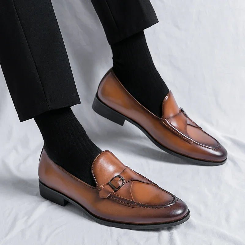 "Luca Zanetti" Vegan Leather Buckle Loafers (Light Brown 6) - | Zavonix
