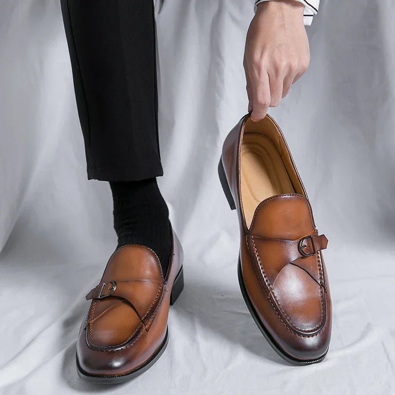 "Luca Zanetti" Vegan Leather Buckle Loafers (Light Brown 6) - | Zavonix