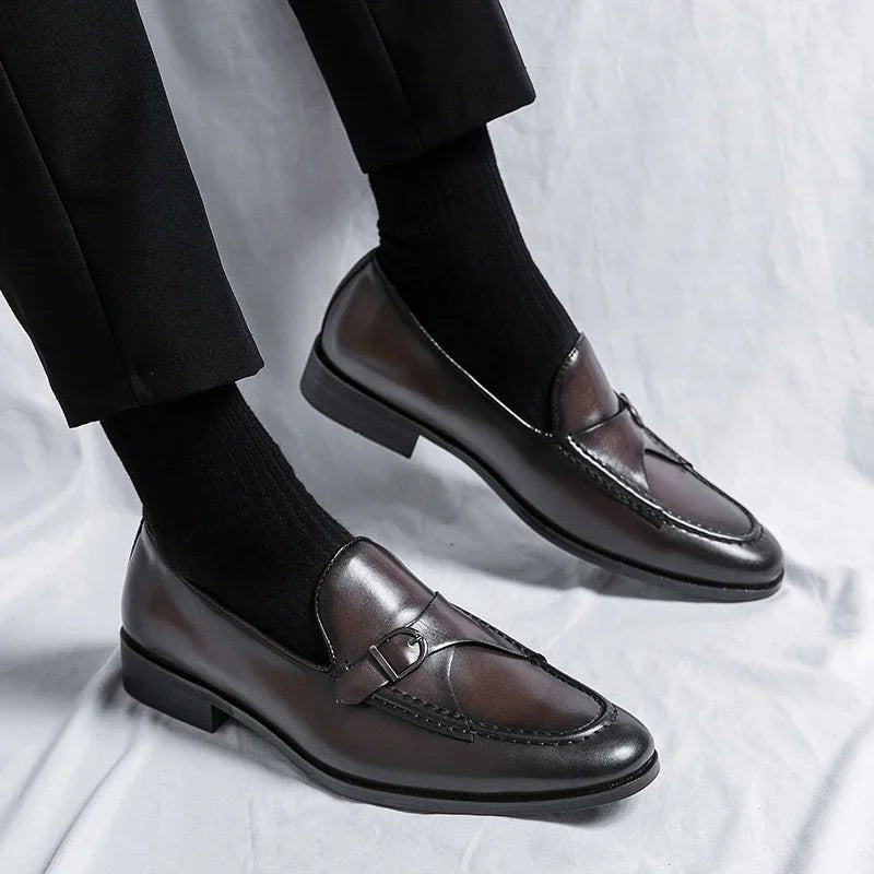 "Luca Zanetti" Vegan Leather Buckle Loafers (Light Brown 6) - | Zavonix