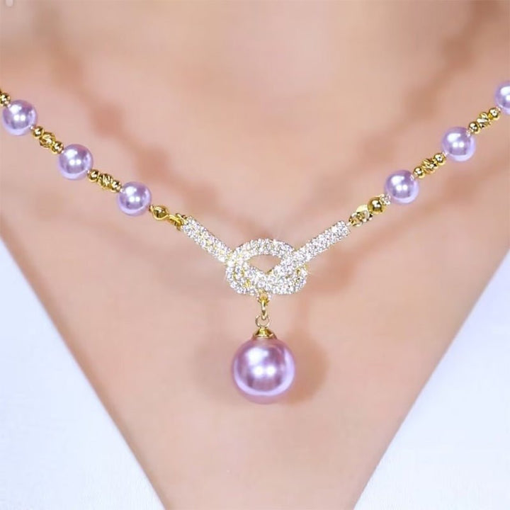 Luna Glow Simulated Pearl Necklace Rhinestone Details Product Image 01