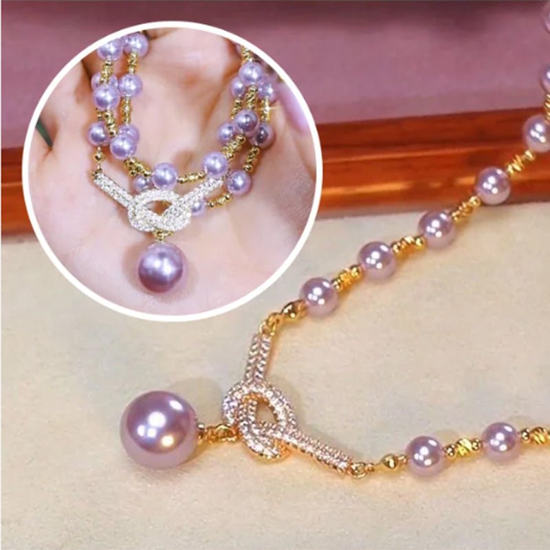 Luna Glow Simulated Pearl Necklace Rhinestone Details Product Image 03
