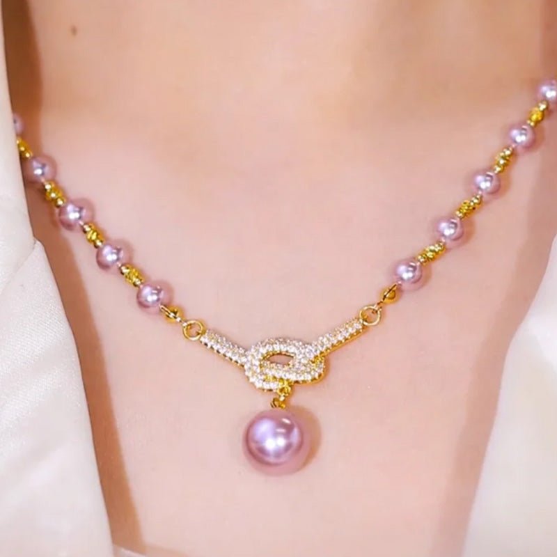 Luna Glow Simulated Pearl Necklace Rhinestone Details Product Image 04