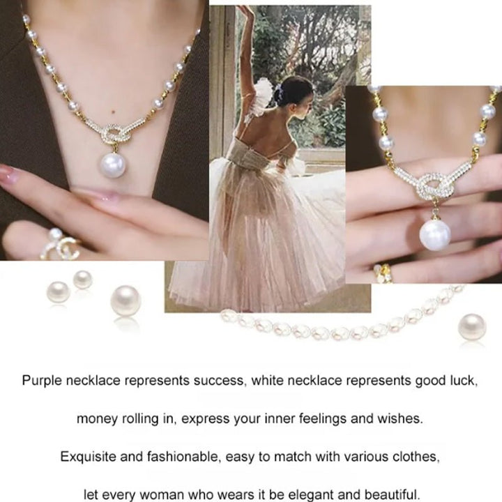 Luna Glow Simulated Pearl Necklace Rhinestone Details Product Image 05