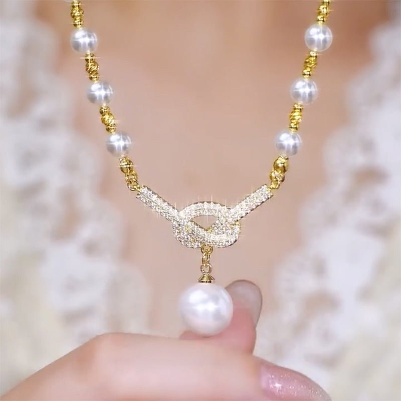 Luna Glow Simulated Pearl Necklace Rhinestone Details Product Image 08