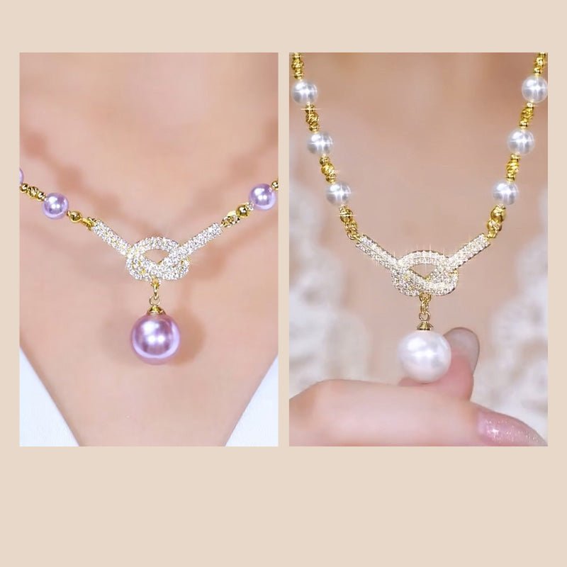 Luna Glow Simulated Pearl Necklace Rhinestone Details Product Image 09