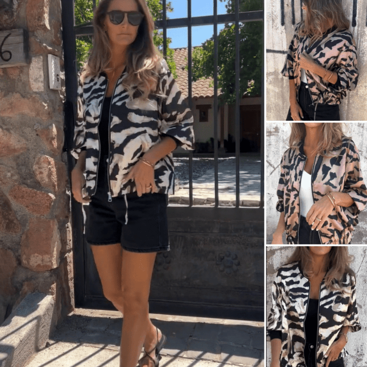 Luna Zebra Print Lightweight Bomber Jacket Product Image 02