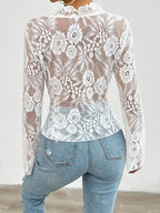 LunaVera™ Lace Knit Top — Unleash Your Radiance and Own Every Moment (Light Blue L) - | Zavonix