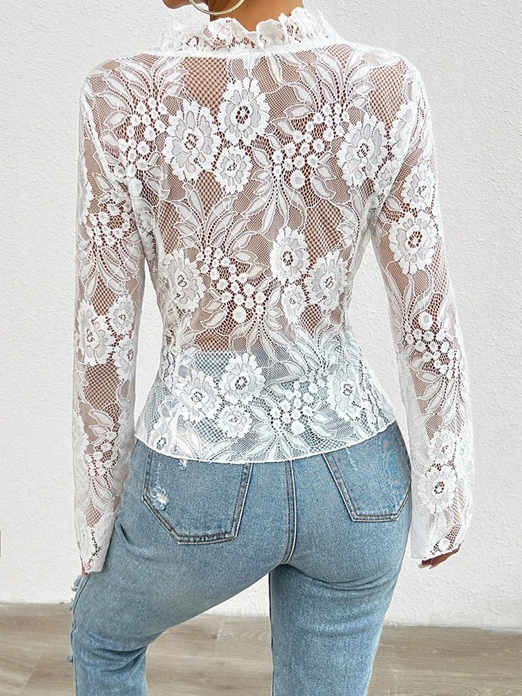LunaVera™ Lace Knit Top — Unleash Your Radiance and Own Every Moment (Light Blue L) - | Zavonix