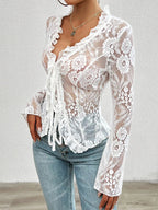 LunaVera™ Lace Knit Top — Unleash Your Radiance and Own Every Moment (Light Blue L) - | Zavonix