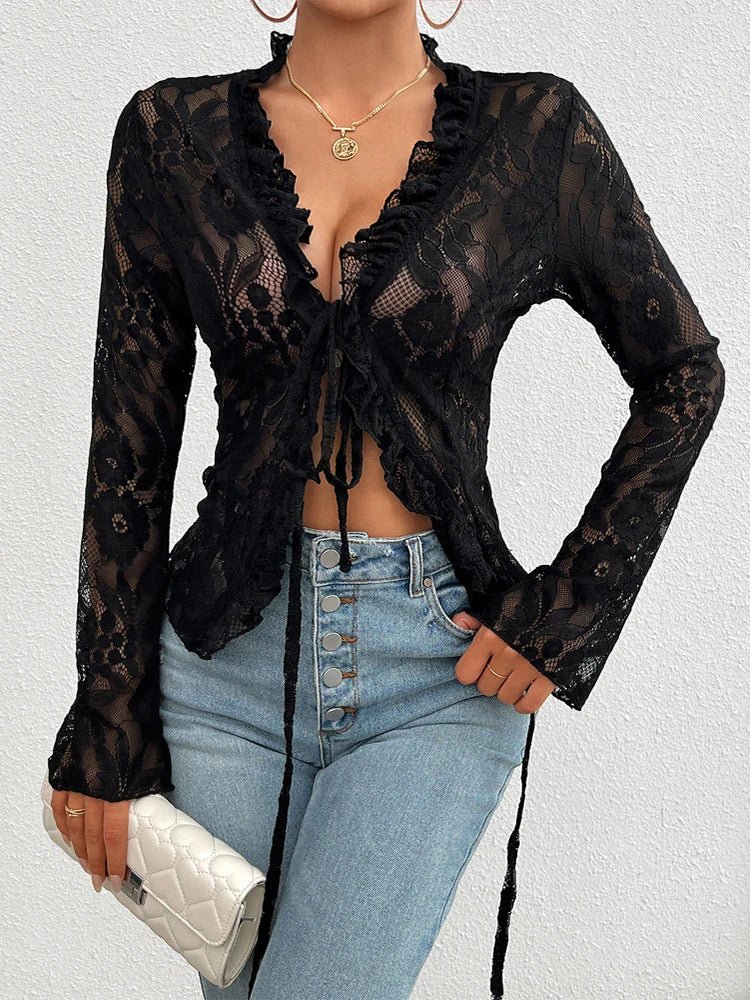 LunaVera™ Lace Knit Top — Unleash Your Radiance and Own Every Moment (black L) - | Zavonix