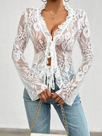 LunaVera™ Lace Knit Top — Unleash Your Radiance and Own Every Moment (Light Blue L) - | Zavonix