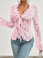LunaVera™ Lace Knit Top — Unleash Your Radiance and Own Every Moment (Pink M) - | Zavonix